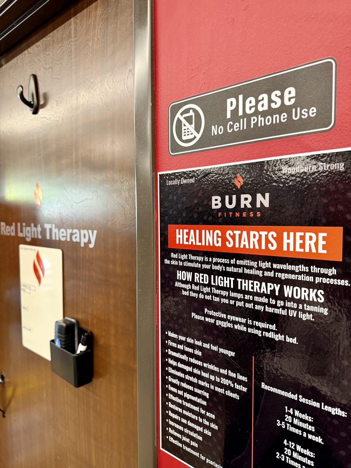 Red light therapy room at Burn Fitness